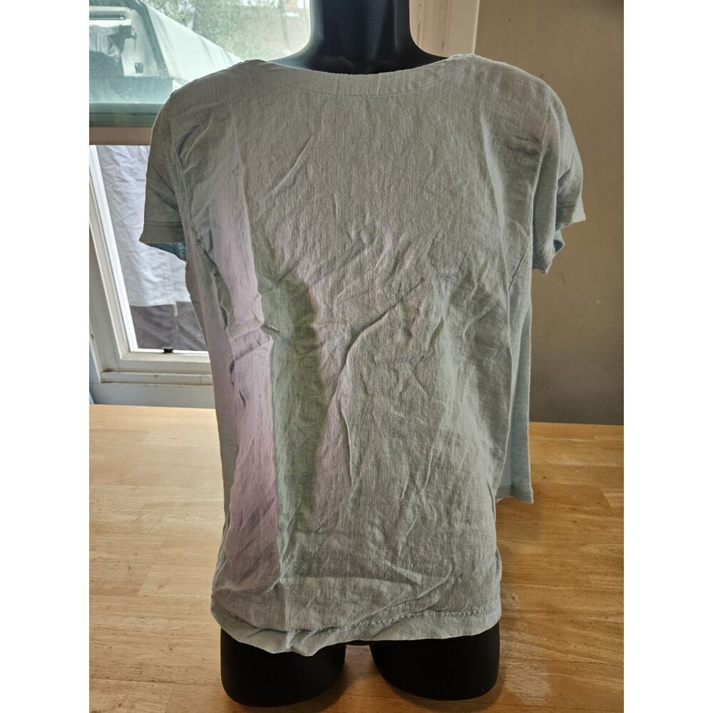 J-Jill Light Blue Women's 100% Linen Short Sleeve Crew Neck T-Shirt Size L